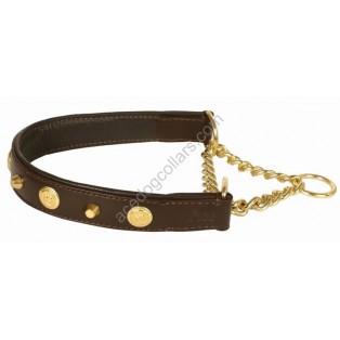 Comfy Half Check Leather Dog Collar : fits up to 22" . Leather is 15" (Width 1")